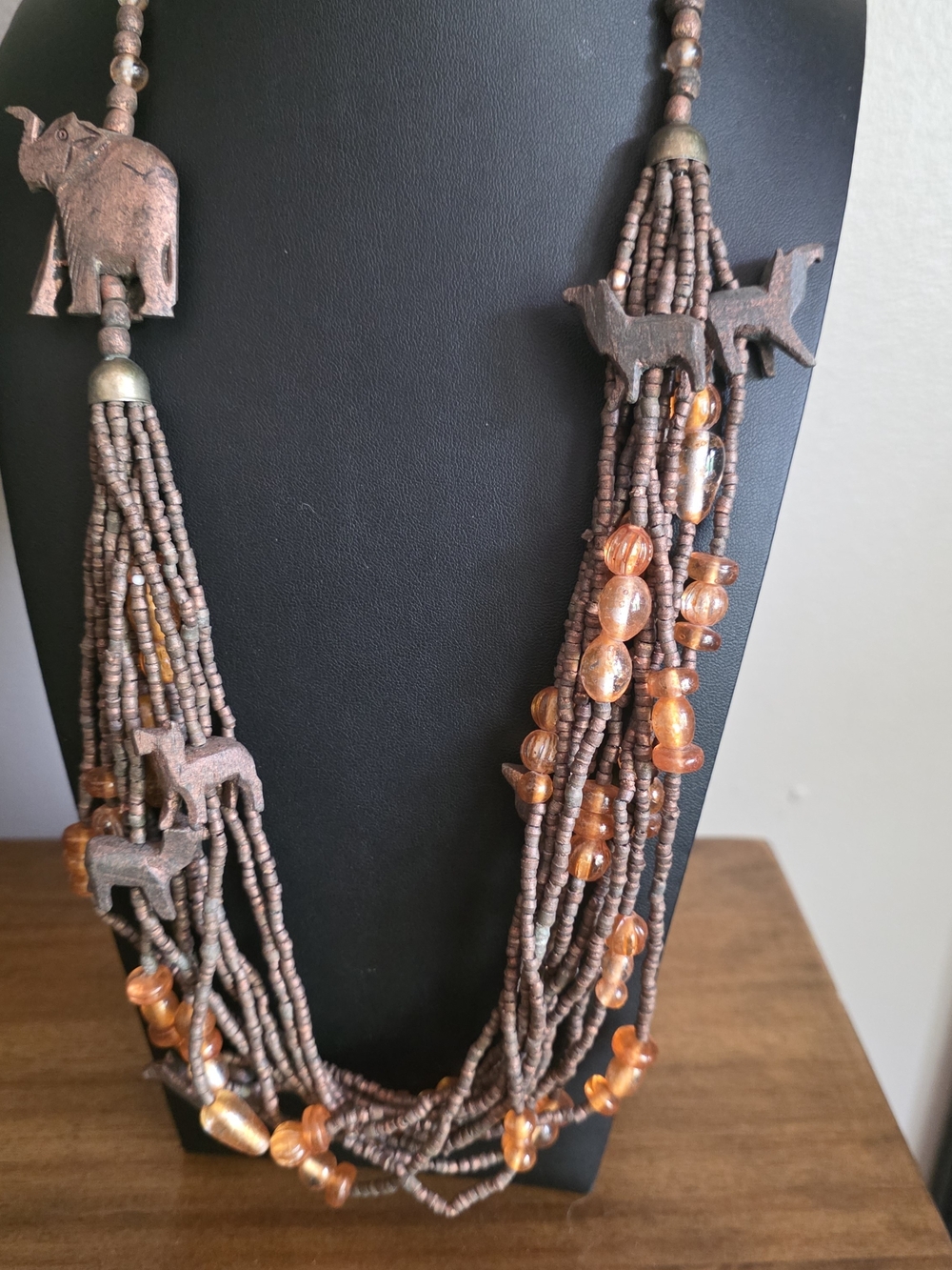 Brown and Amber Multi-Strand Animal Bead Necklace.Tribal · Earthy · Adventurous